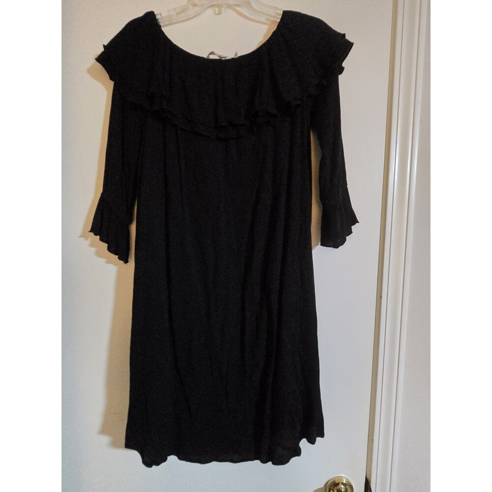Soft Surrounds Petite Medium Black Iff The Shoulder Ruffle Sleeve Crepe Dress